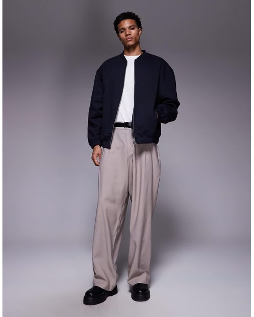 ASOS Blue Oversized Heavyweight Jersey Bomber Jacket for men