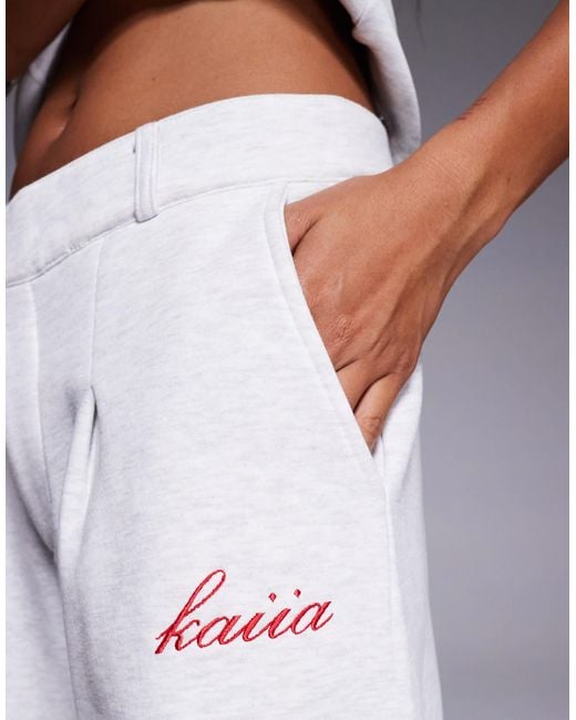 Kaiia Gray Embroidered Wide Leg Pintuck Trackies