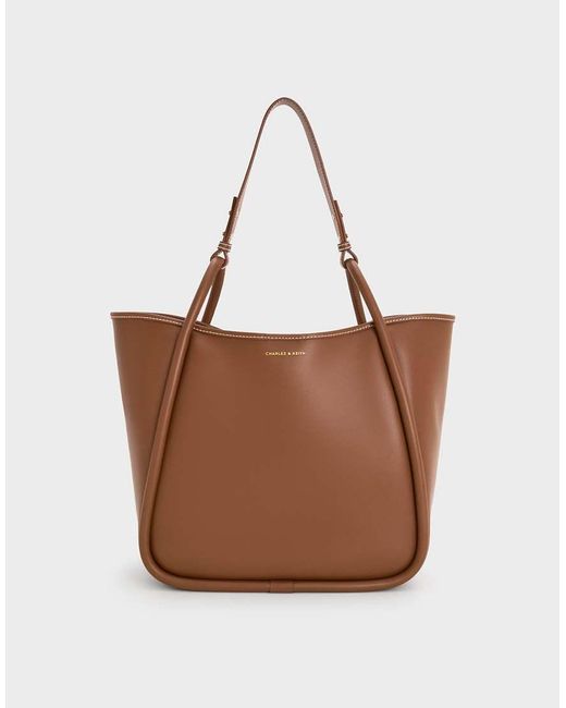 Charles & Keith Brown Lyla Tubular Slouchy Tote Bag