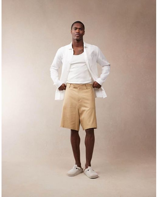 ASOS Natural Smart Linen Blend Bermuda Shorts for men