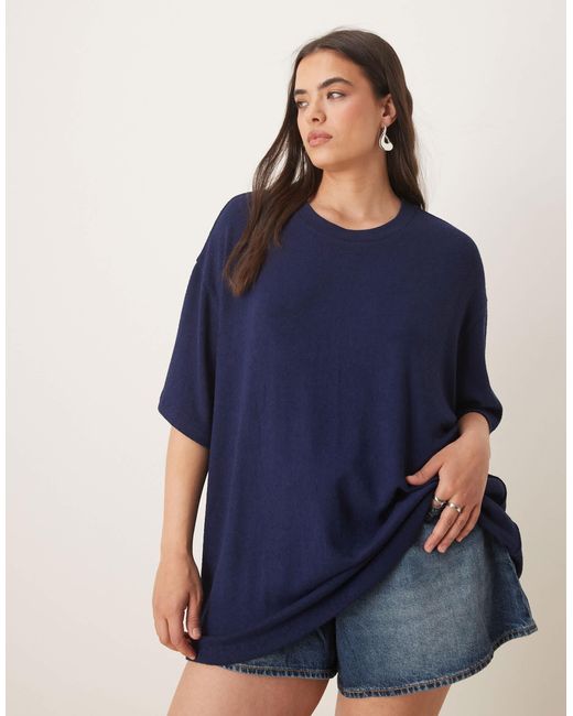 ASOS Blue Asos Design Curve Textured Knit Oversized T-shirt