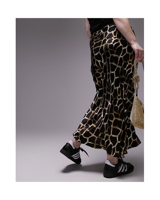 TOPSHOP Black Curve Animal Print Bias Midi Skirt