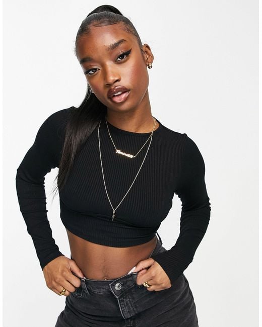 ASOS Super Crop Top With Thumbhole And Bust Seam Detail in Black - Lyst