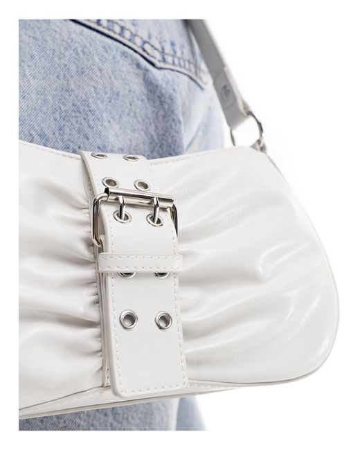 ASOS White Ruched Buckle Detailing Shoulder Bag