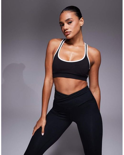 4505 Black Tennis Scoop Neck Light Support Sports Bra With Removable Padding