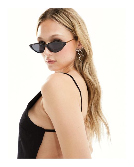 ASOS Black Small Cat Eye Sunglasses With Metal Temple