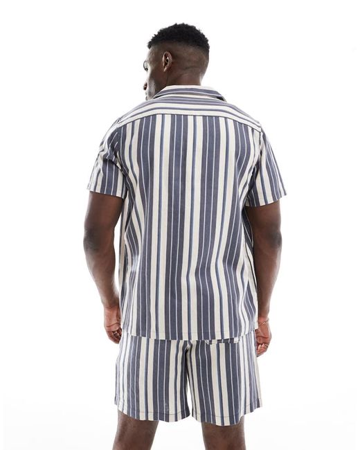New Look White Linen Look Stripe Shirt Co-ord for men