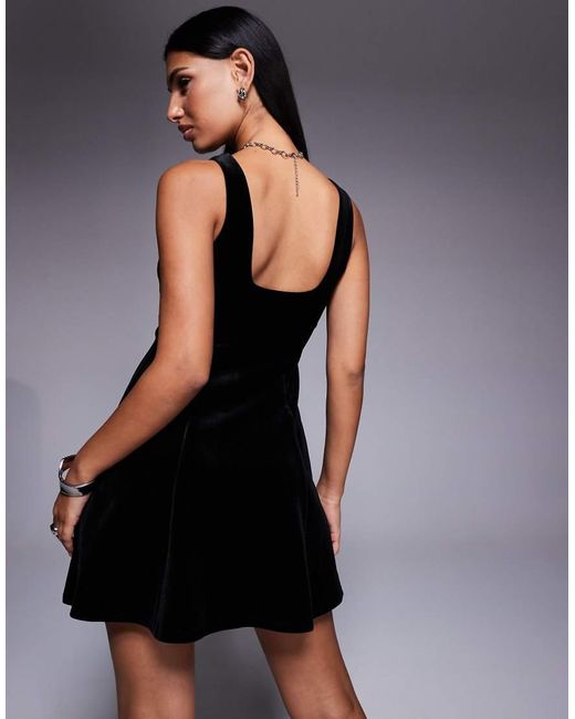 New Look Black Velvet Fit And Flare Mini Dress