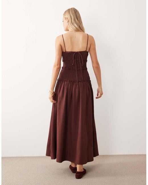 ASOS Brown Crinkle Maxi Sundress With Shirred Dropped Waist