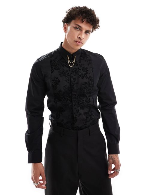 Twisted Tailor Black Long Sleeve Shirt With Front Panel Detail for men
