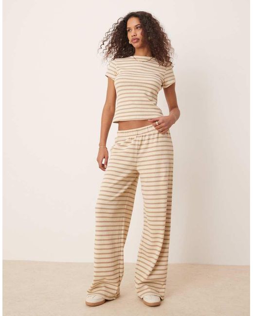 ASOS Broek Met Wafelstructuur En Wijde Pijpen in het Natural