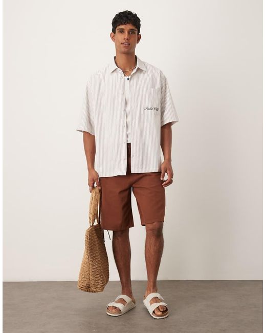 Camicia Oversize A Righe Con Ricamo Sul Petto di ASOS in White da Uomo