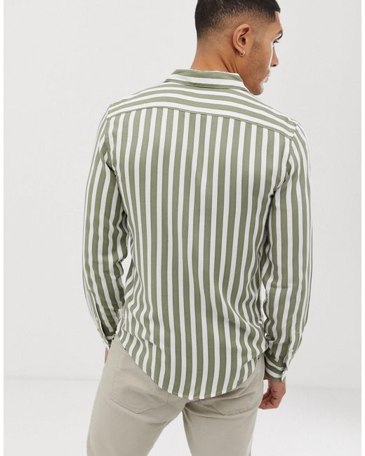 Bershka Denim Vertical Striped Shirt in 