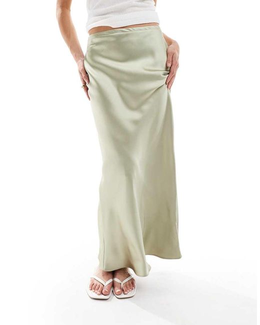 New Look Green Satin Bias Midi Skirt