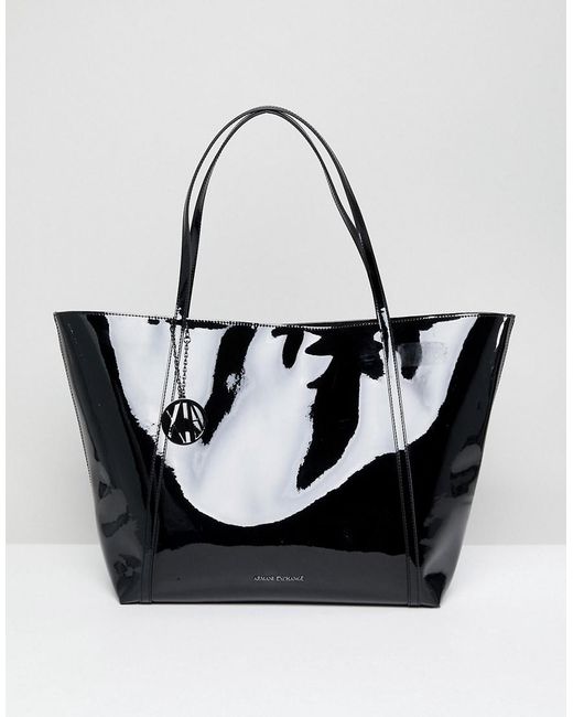 Armani Exchange Black Patent Tote Bag