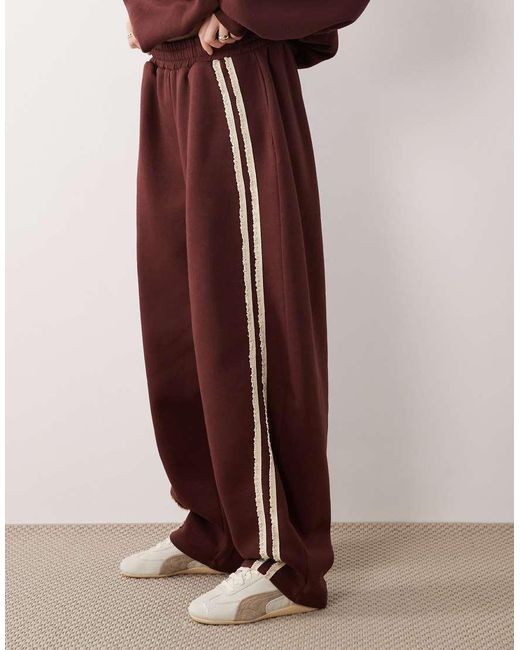 ASOS Red Wide Leg Sweatpants With Crochet Lace Detail