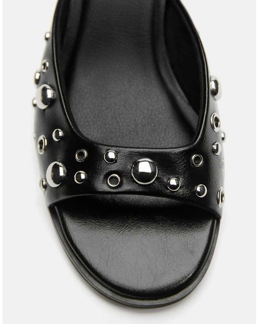 Pull&Bear White Heeled Mule Sandals With Studs