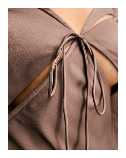 ASOS Natural Asos Design Tall Satin Flare Sleeve Cut Out Maxi Dress
