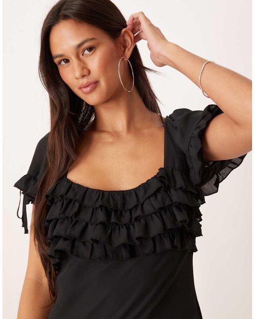ASOS Black Ruffle Bust Cami Maxi Dress