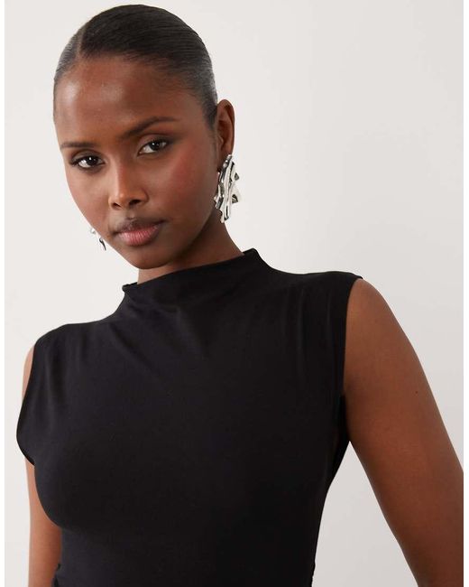 ASOS Black High Neck Drop Waist Sleeveless Maxi Dress