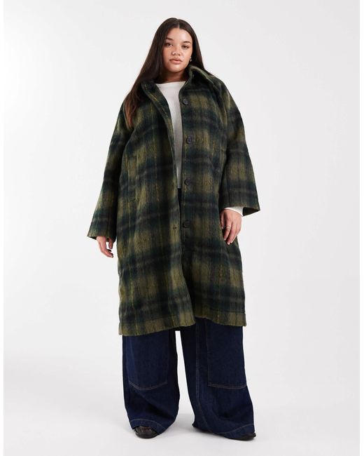 Manteau long aspect laine brossée à carreaux - foncé Noisy May en coloris Blue