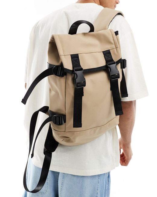 ASOS Natural Small Rubberized Backpack With Contrast Webbing for men