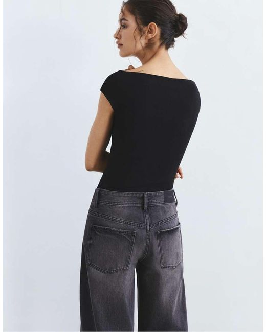 Pull&Bear Black Short Sleeve Bodysuit