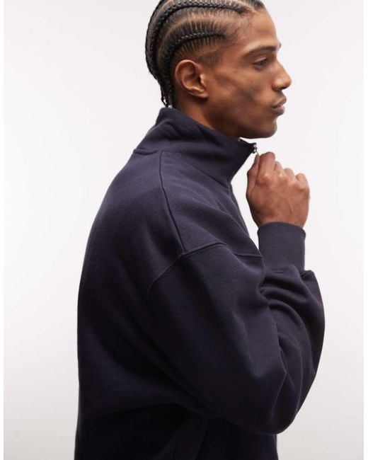 ASOS Blue Premium Heavyweight Oversized Quarter Zip Sweatshirt for men
