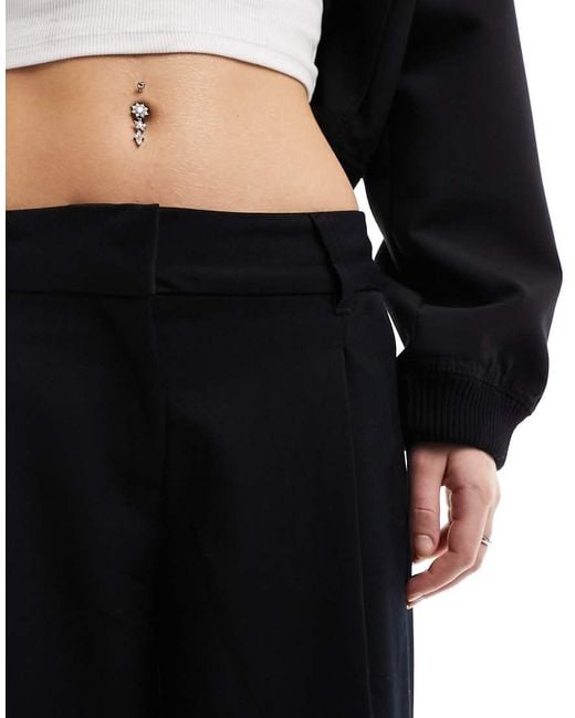 Monki Black Wide Leg Low Waist Tailored Trousers