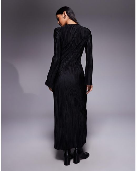 ASOS Blue Plisse Long Sleeve Twist Front Midi Dress