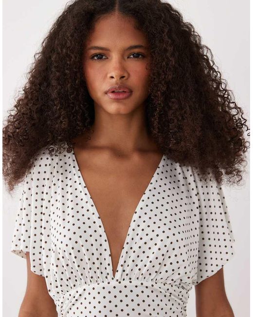Miss Selfridge Brown V-neck Top With Gathered Waist