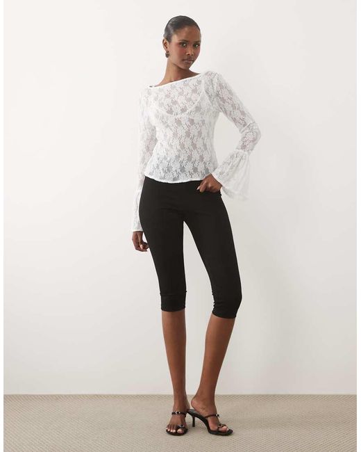 ASOS White Sheer Lace Fluted Cuff Top