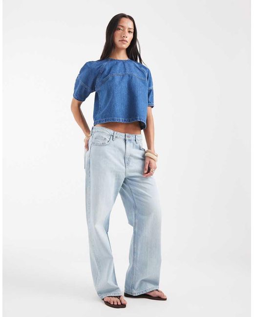 ASOS Blue Raglan Cocoon Sleeve Smock Denim Top
