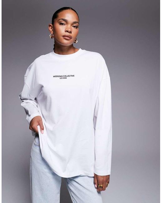 ASOS Gray Weekend Collective Icon Oversized Long Sleeve T-Shirt With Bold Font Back Graphic