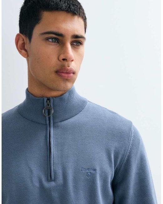Barbour Blue Knitted Half Zip Jumper for men