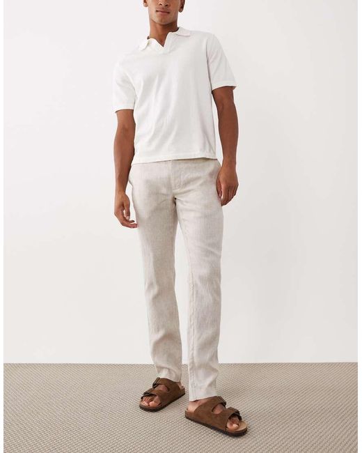 Mango White 100% Linen Straight Fit Trousers for men