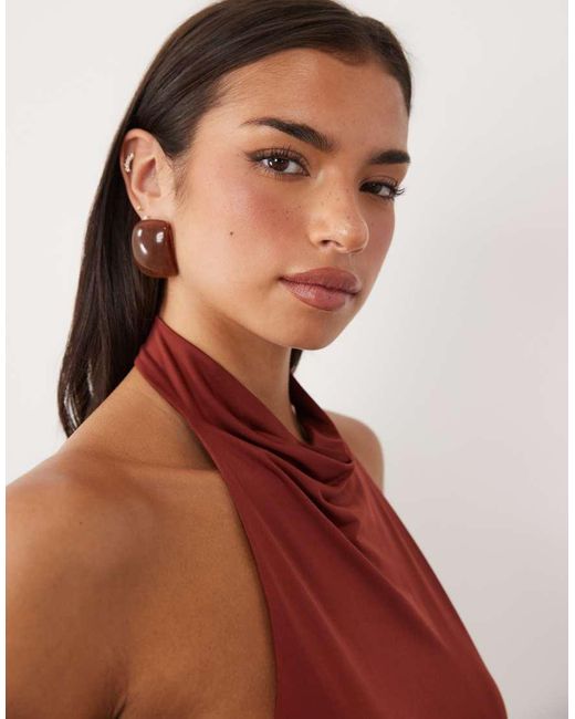 ASOS Red Slinky Cowl Halter Neck Top