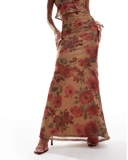 Jupe d'ensemble longue en tulle à ourlet plongeant et imprimé fleuri ASOS en coloris White
