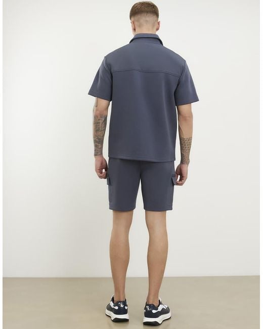 River Island Blue Premium Regular Fit Nylon Pocket Shorts for men