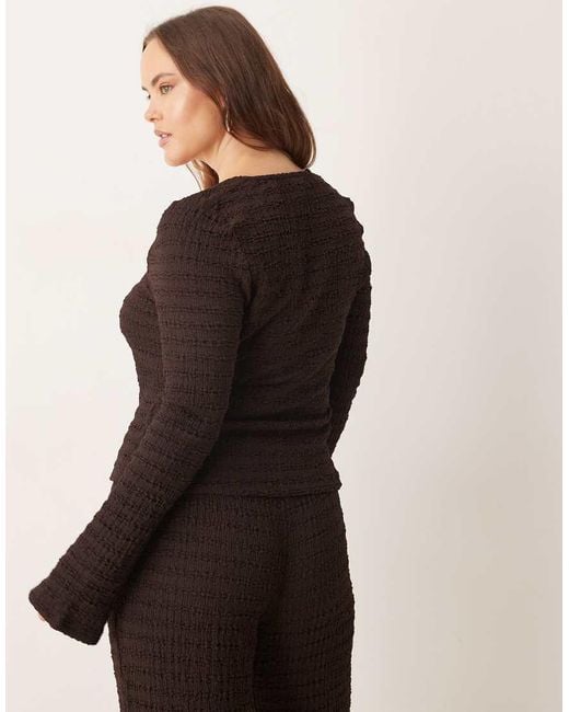 ASOS Black Asos Design Curve Co-Ord Textured Square Neck Flare Sleeve Top