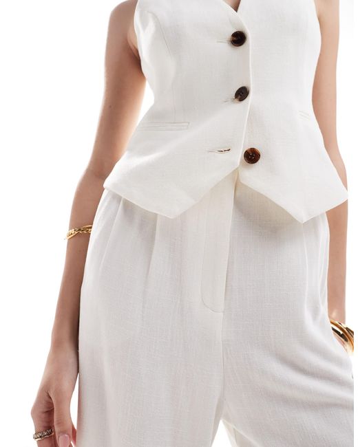 ASOS White Tailored High Waist Seam Detail Wide Leg Linen Trousers