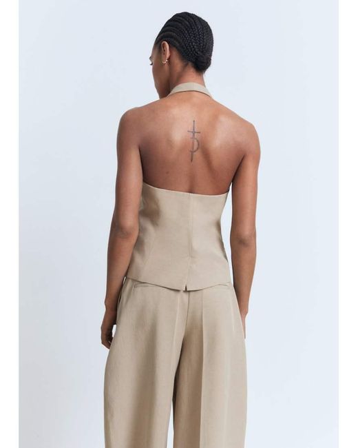 Chaleco De Sastre Color Piedra Con Cuello Halter De Mezcla De Algodón De (Parte De Un Conjunto)-Neutro Mango de color White