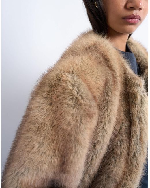 TOPSHOP White Faux Fur Collarless Long Coat