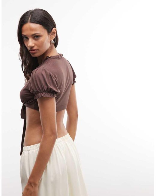 Reclaimed Vintage Brown Tie Front Cropped Top
