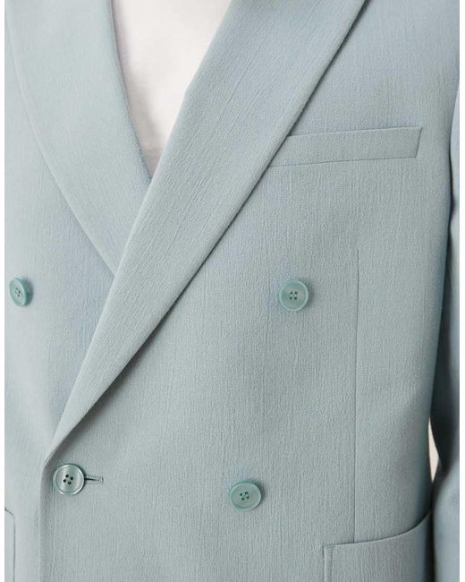 Chaqueta De Traje De Corte Slim Con Doble Botonadura De Tejido Texturizado Efecto Rugoso De ASOS de hombre de color Blue