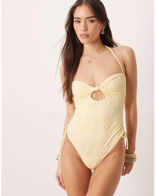 ASOS Natural Kyle Eyelet Cut Out Swimsuit