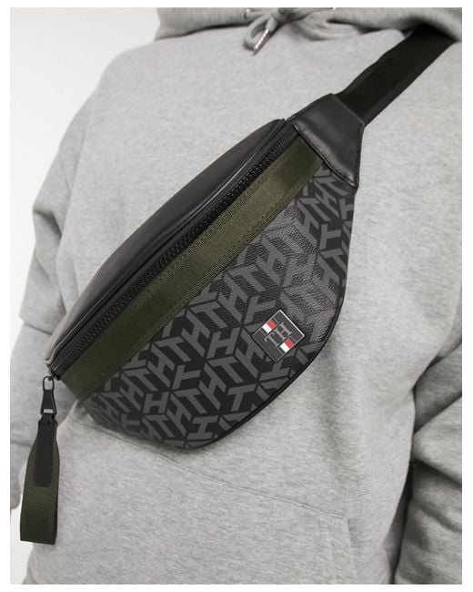 parent Snack team Tommy Hilfiger Faux Leather Monogram Bum Bag in Black for Men | Lyst