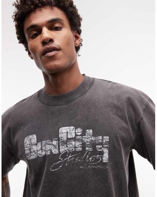 AllSaints Gray Sun City Short Sleeve Graphic Logo T-shirt for men