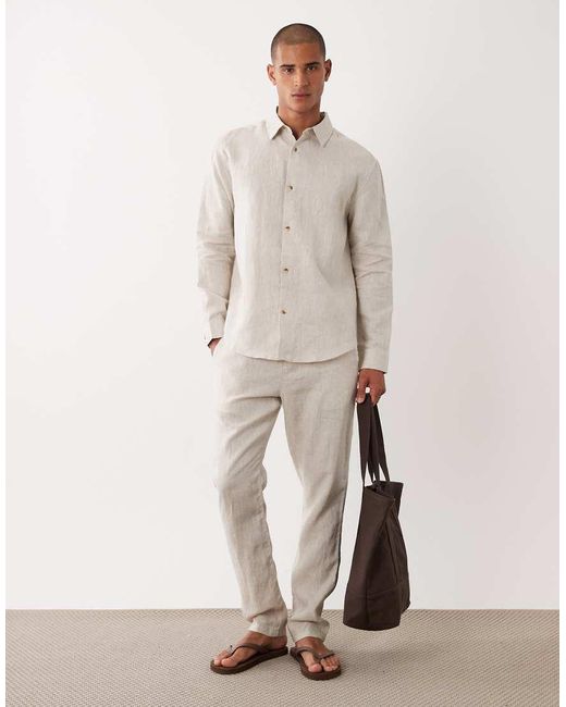 ASOS Natural Co-ord 100% Linen Relaxed Shirt for men