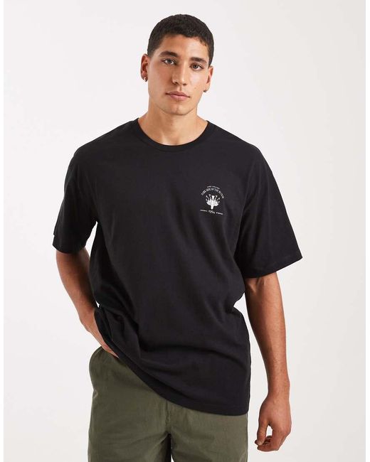 T-Shirt Oversize Nera Con Stampa Di Fiore Sul Retro di Jack & Jones in Black da Uomo